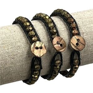 STACKABLE LEATHER & BRASS WRAP BRACELETS (3)